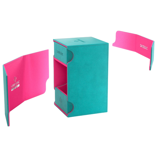 Gamegenic Watchtower Convertible XL deck box Teal and Pink, holds 100+ double-sleeved cards with accessory drawer and microfiber lining