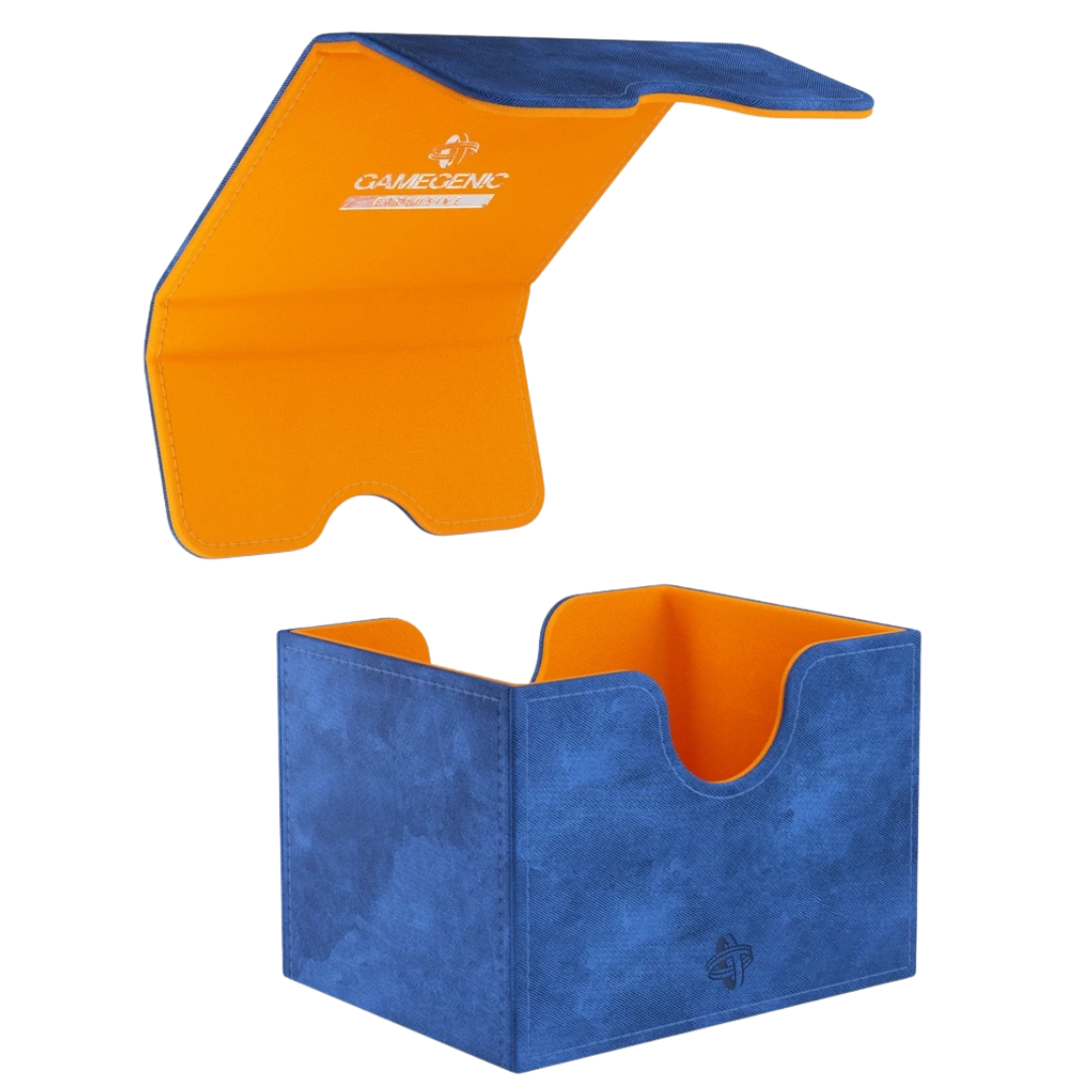Gamegenic Sidekick 100+ XL Convertible Exclusive Edition Blue/Orange deck box, side-loading, magnetic lid, Nexofyber finish
