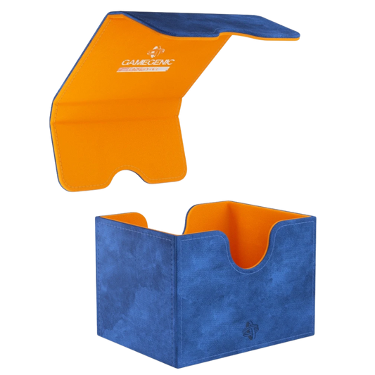 Gamegenic Sidekick 100+ XL Convertible Exclusive Edition Blue/Orange deck box, side-loading, magnetic lid, Nexofyber finish
