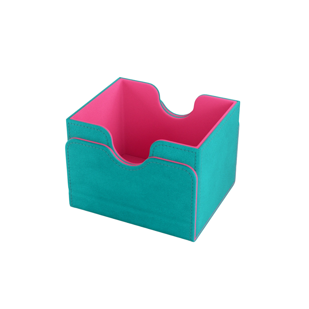 Gamegenic teal pink XL+ Squire deck box open view, holds 100 double-sleeved TCG cards