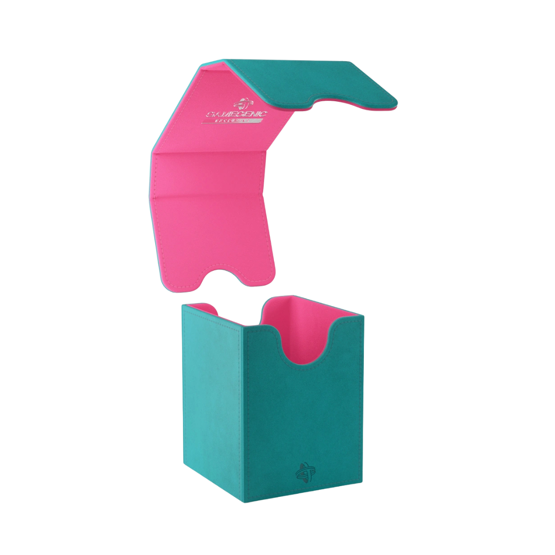 Gamegenic Squire Convertible XL+ teal pink deck box open with lid detached and convertible design shown