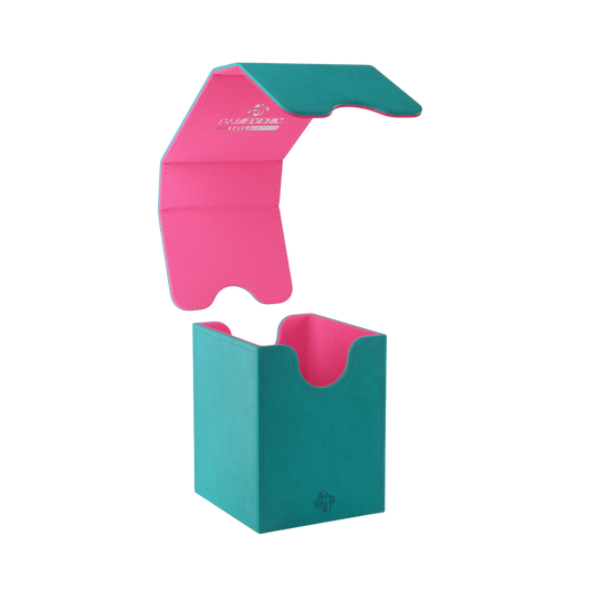 Gamegenic Squire Convertible XL+ teal pink deck box open with lid detached and convertible design shown