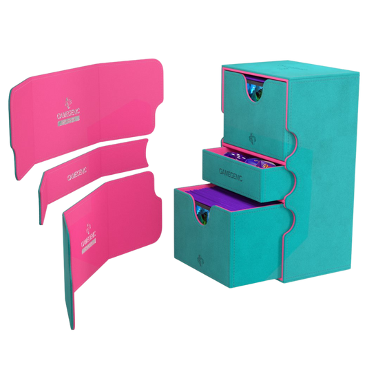 Gamegenic Stronghold 200+ XL Convertible Teal/Pink deck box with drawers and card holders