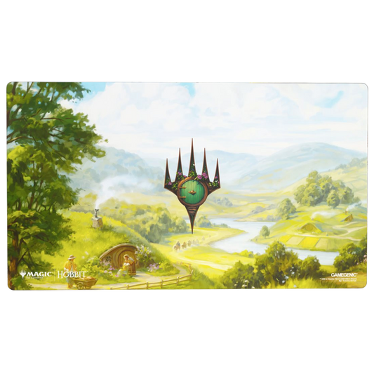 Gamegenic Magic The Gathering The Hobbit Playmat featuring The Shire artwork with the peaceful rolling hills of Hobbiton