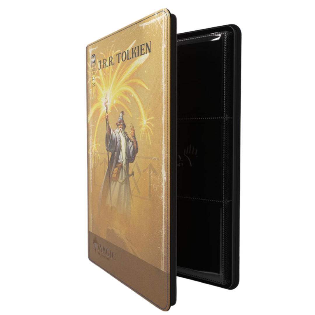 Angled view of Gamegenic Magic The Gathering The Hobbit Zip Up Album 18 Pocket featuring Gandalf Goblin's Bane artwork