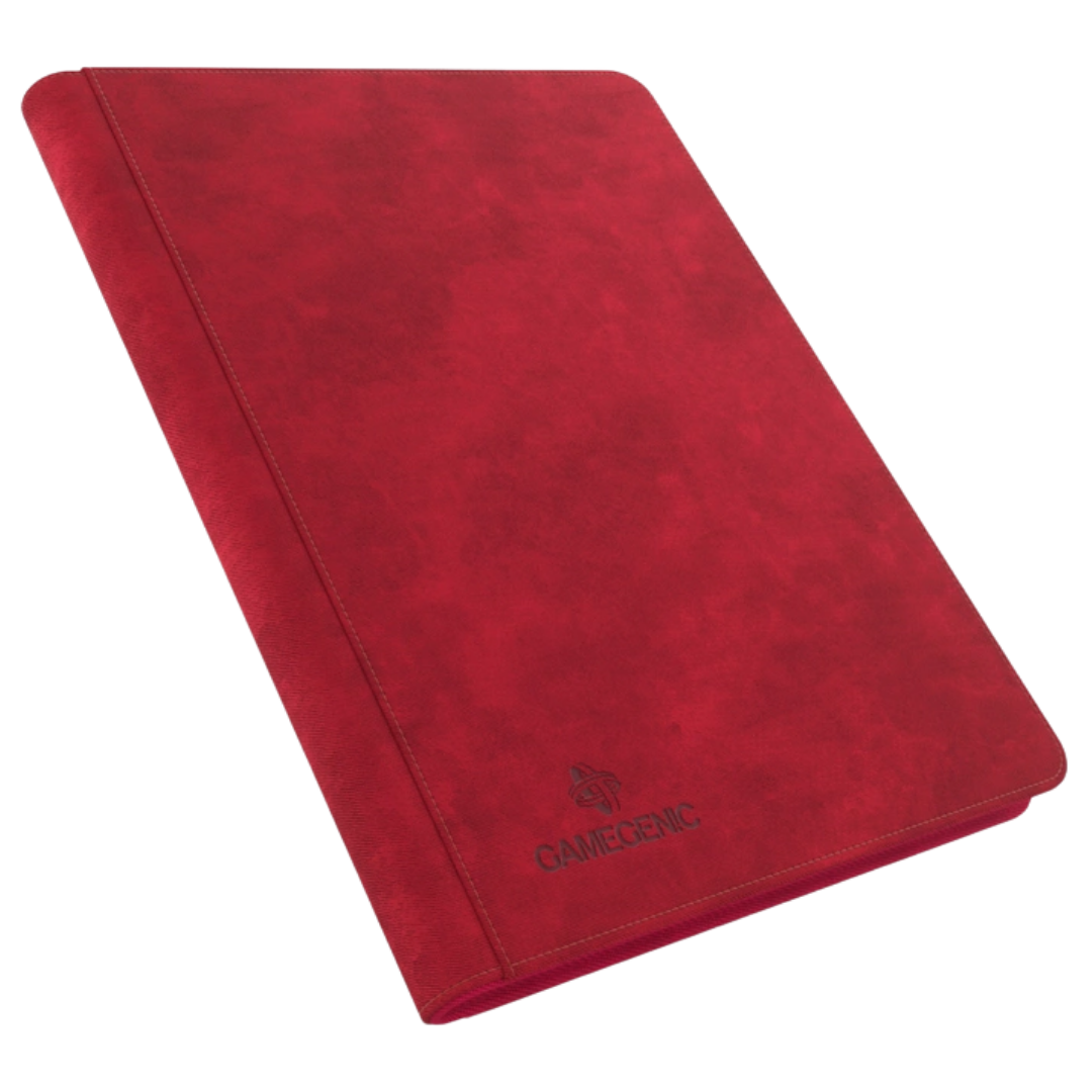 Gamegenic Zip-Up Album 18 Pocket Red binder for Pokémon and Magic The Gathering card storage seen from the front