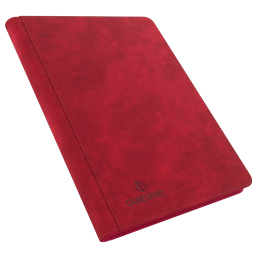 Gamegenic Zip-Up Album 18 Pocket Red binder for Pokémon and Magic The Gathering card storage seen from the front