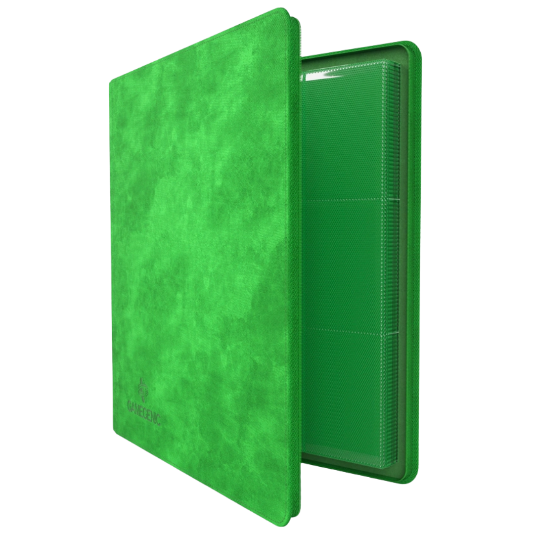 Gamegenic Zip-Up Album 24 Pocket Green binder for Pokémon and Magic The Gathering card storage seen from the side