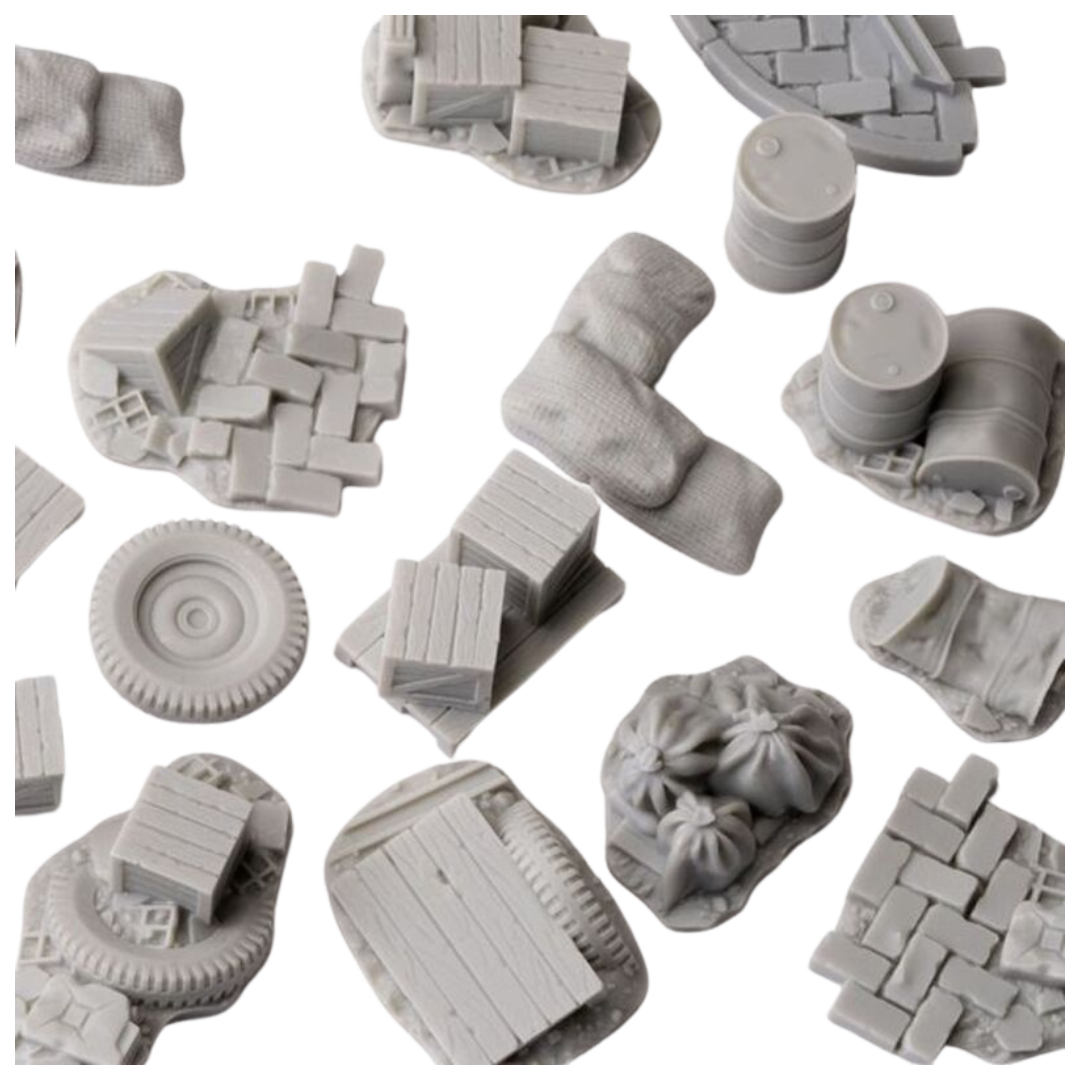 Pieces included within the Gamers Grass - Basing Bits - Urban kit