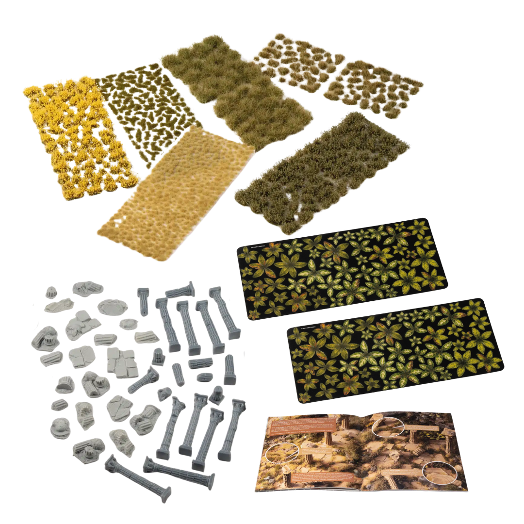 Gamers Grass Mediterranean Temple Basing Box contents