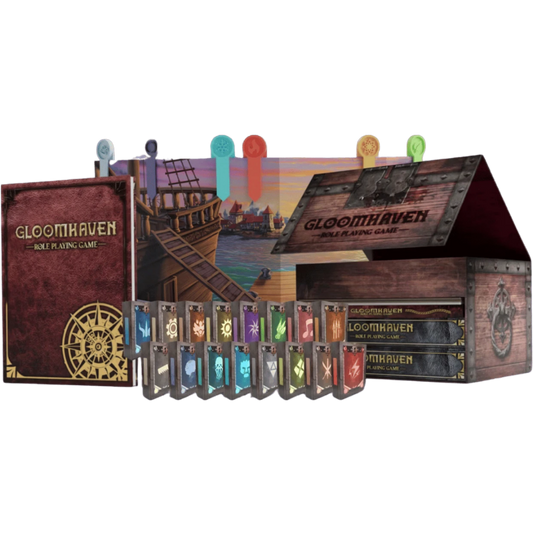 Gloomhaven RPG Deluxe Box Set with deluxe rulebook, class decks, GM screen, and storage box