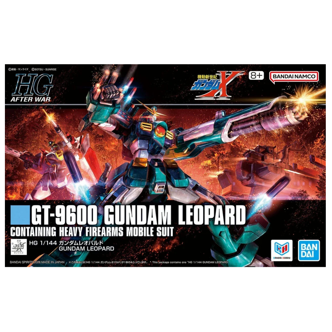 Bandai HG Gundam Leopard 1/144 Gunpla model kit from After War Gundam X with green armor and heavy Gatling cannon