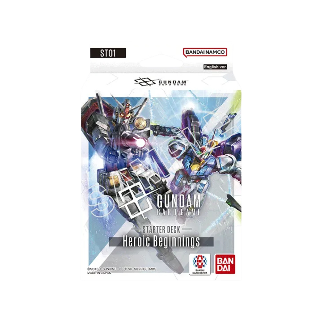 Gundam Card Game ST-01 Heroic Beginnings Starter Set with RX-78-2 and Aerial Gundam-themed cards and full deck ready for play