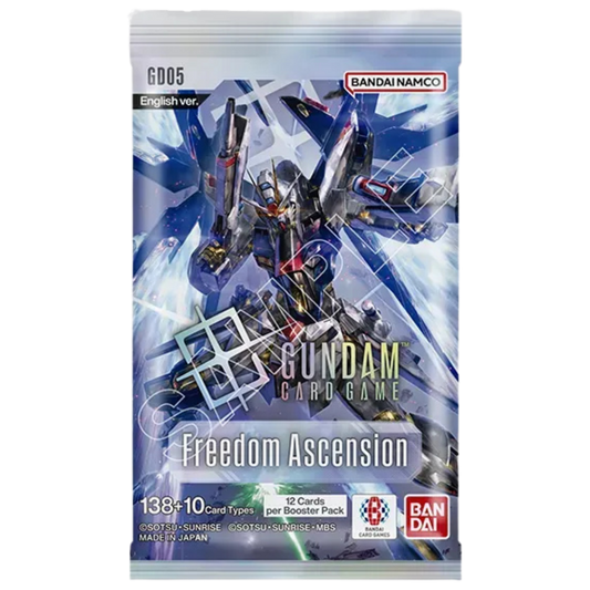 Gundam Card Game GD-05 Freedom Ascension Booster Pack featuring anniversary cards and premium rarities