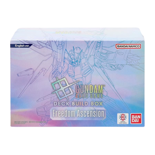 Gundam Card Game SC-01 Deck Build Box Freedom Ascension with reprint cards, GD-05 booster packs and accessories