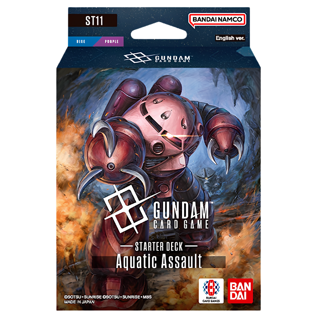 Gundam Card Game ST-11 Aquatic Assault Starter Deck featuring Char's Z'Gok, blue and purple English deck
