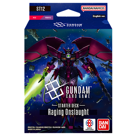 Gundam Card Game ST-12 Raging Onslaught Starter Deck featuring Gundam Epyon, red and purple English deck
