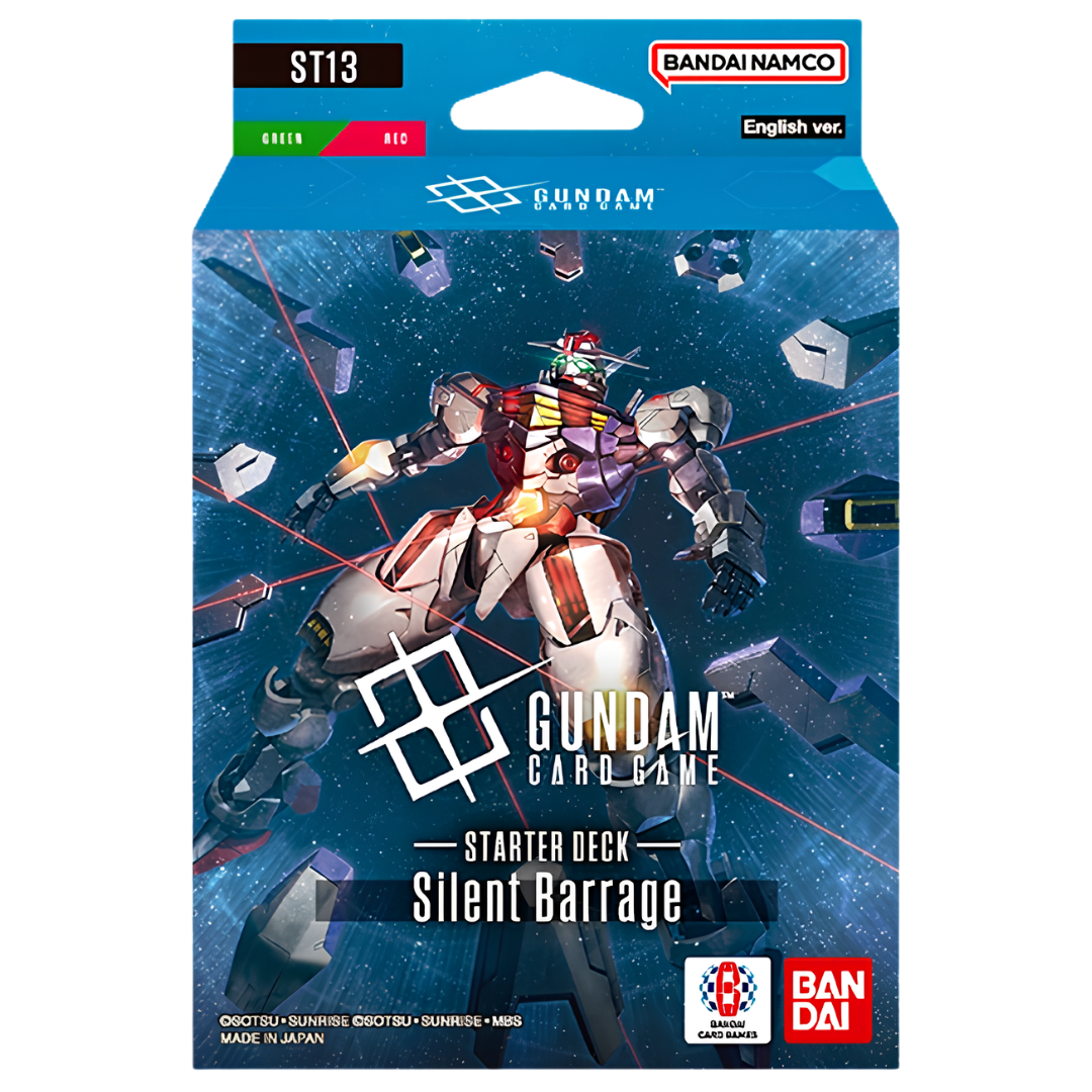 Gundam Card Game ST-13 Silent Barrage Starter Deck featuring Qubeley with a green and red deck strategy