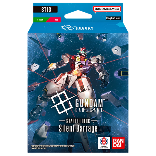 Gundam Card Game ST-13 Silent Barrage Starter Deck featuring Qubeley with a green and red deck strategy