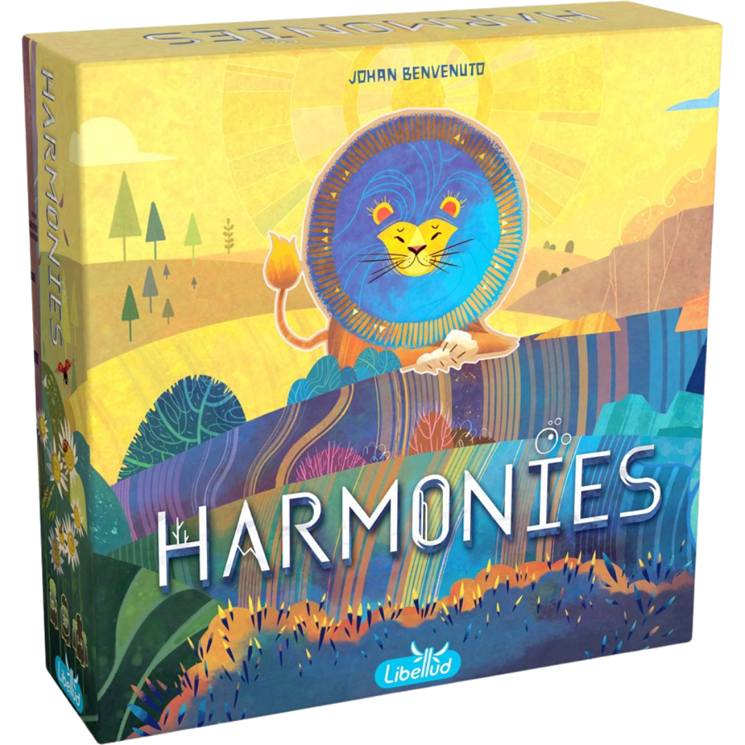 Harmonies tile placement board game with animal habitats and 3D landscape building gameplay