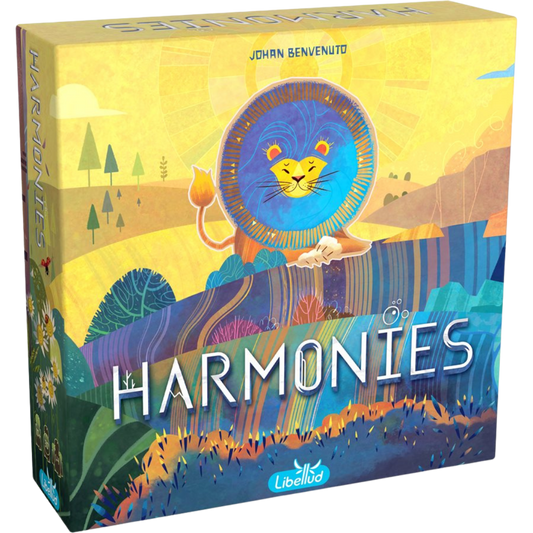 Harmonies tile placement board game with animal habitats and 3D landscape building gameplay