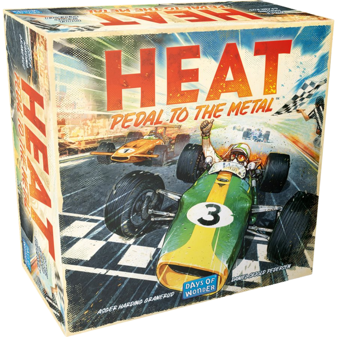 Heat Pedal To The Metal board game with racing cars and track components
