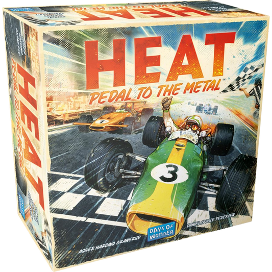 Heat Pedal To The Metal board game with racing cars and track components