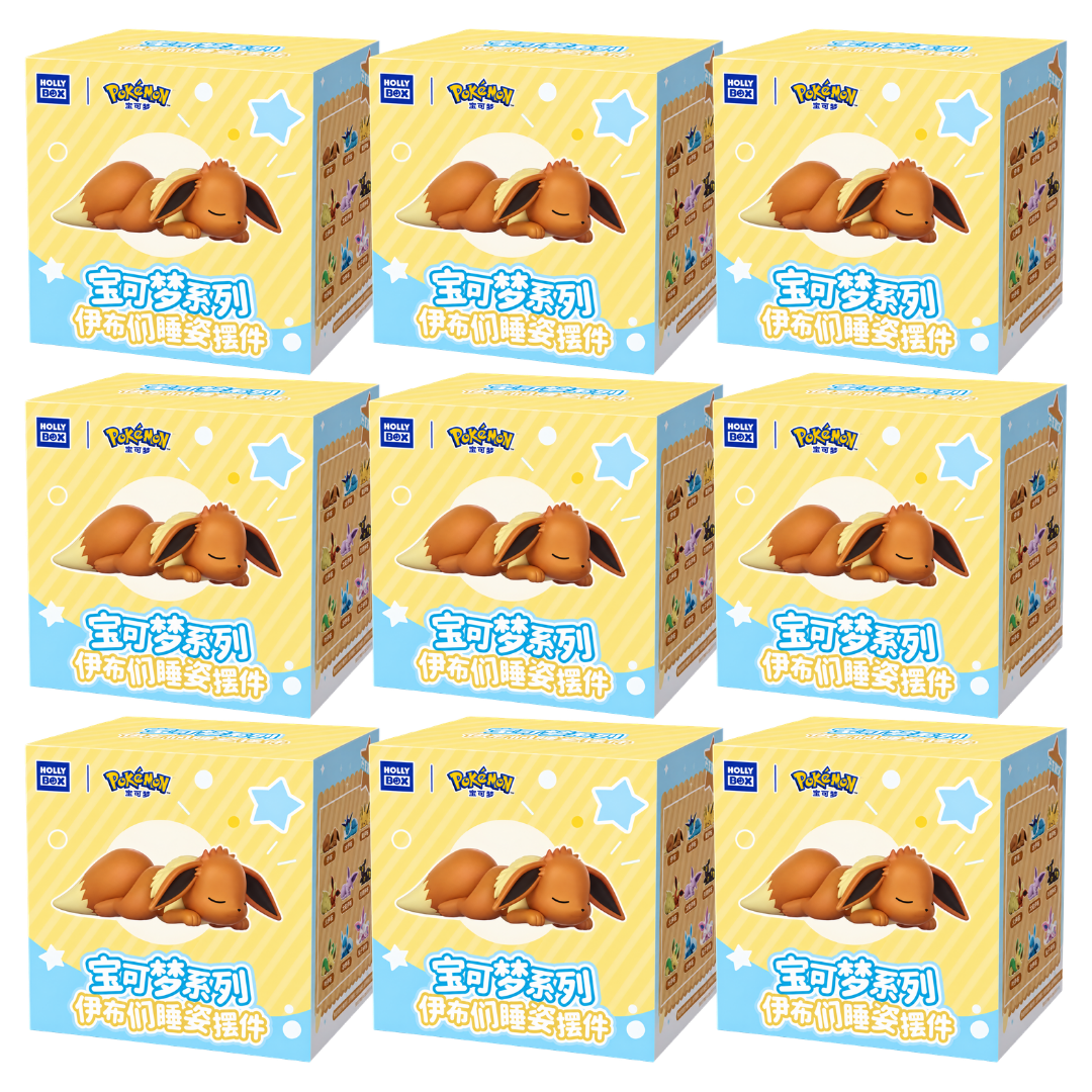 Set of 9 Holly Box Pokémon Sleeping Eevee Blind Box with nine Eevee Evolution figures to collect