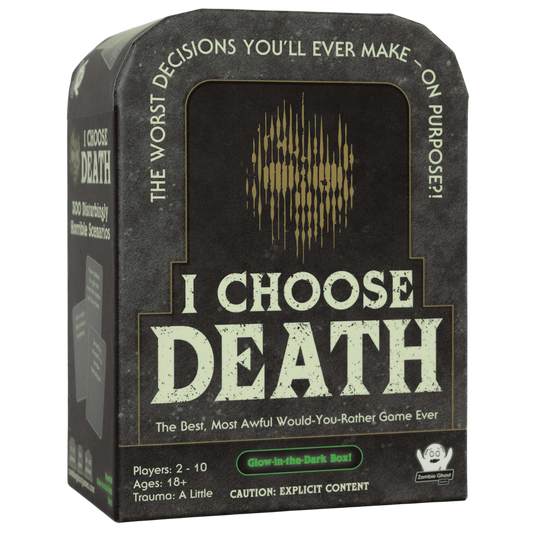I Choose Death card game, adult party game box front, would you rather game, dark humour, party game for adults