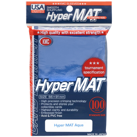 KMC Hyper Matte Aqua 100 pack standard size card sleeves front packaging
