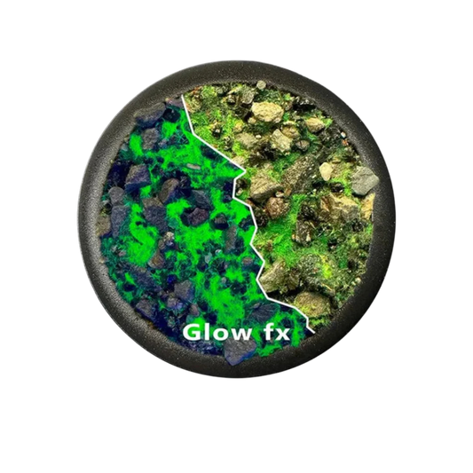 Krautcover Eternal Fields basecover glowing green basing mix with UV light reactive effects for miniatures