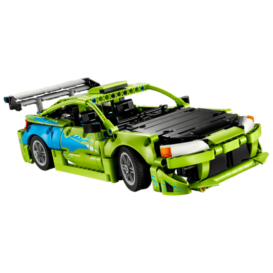 LEGO Technic Mitsubishi Eclipse 42229 in green and blue with rear wing, racing modifications and detailed bodywork