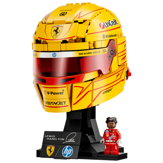 Lego Scuderia Ferrari HP Lewis Hamilton Helmet 43022 display set with Lewis Hamilton minifigure