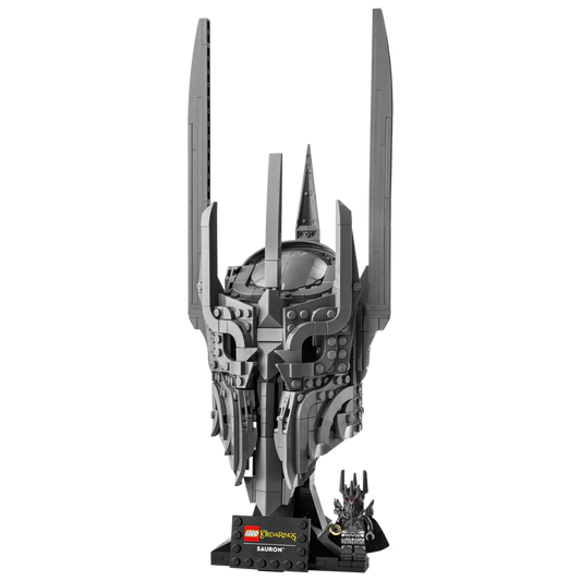 Lego Lord of the Rings Sauron's Helmet 11373 display model with Sauron minifigure and stand
