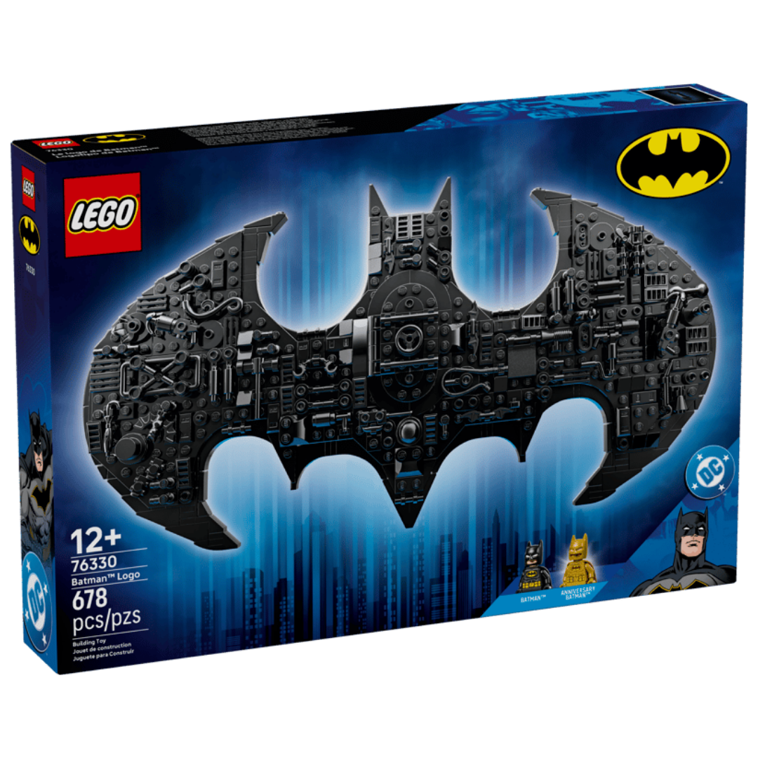 Lego Batman Logo 76330 retail box showing the brick built bat symbol and included Batman minifigures