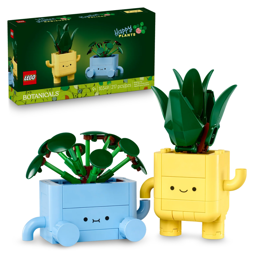 Lego Happy Plants 10349 retail box with completed baby pilea and baby dracaena display models