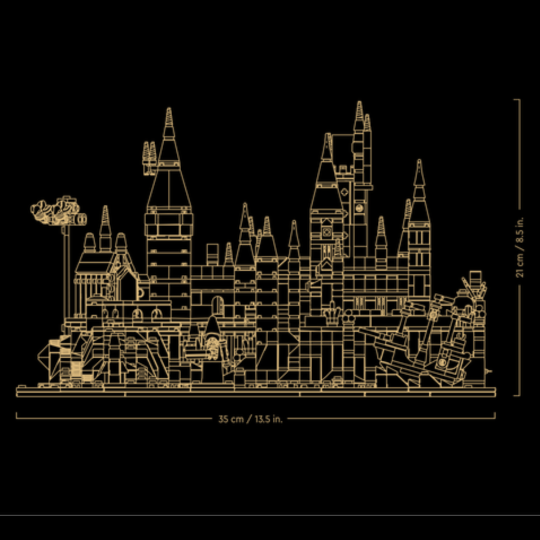 Lego Harry Potter Hogwarts Castle and Grounds 76419 dimensions graphic showing 35 cm width and 21 cm height
