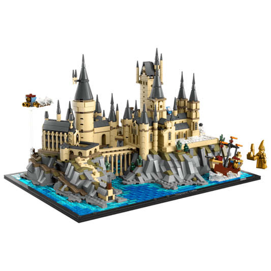 Lego Harry Potter Hogwarts Castle and Grounds 76419 microscale castle display with Black Lake, Durmstrang Ship, and architect statue
