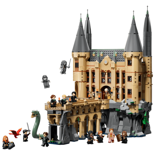 Lego Hogwarts Castle East Wing 76473 exterior with bridge, towers, 13 minifigures, Basilisk, and Fawkes