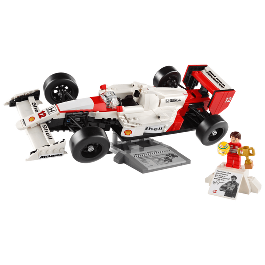 Lego McLaren MP4/4 and Ayrton Senna 10330 display model with Ayrton Senna minifigure and presentation stand