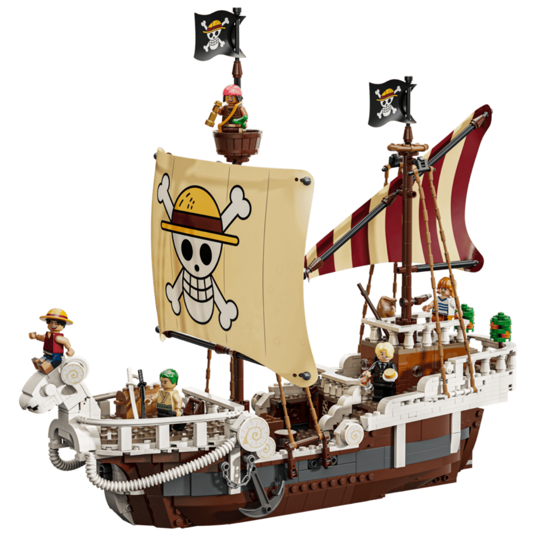 LEGO One Piece The Going Merry Pirate Ship 75639 main ship view with Straw Hat crew minifigures