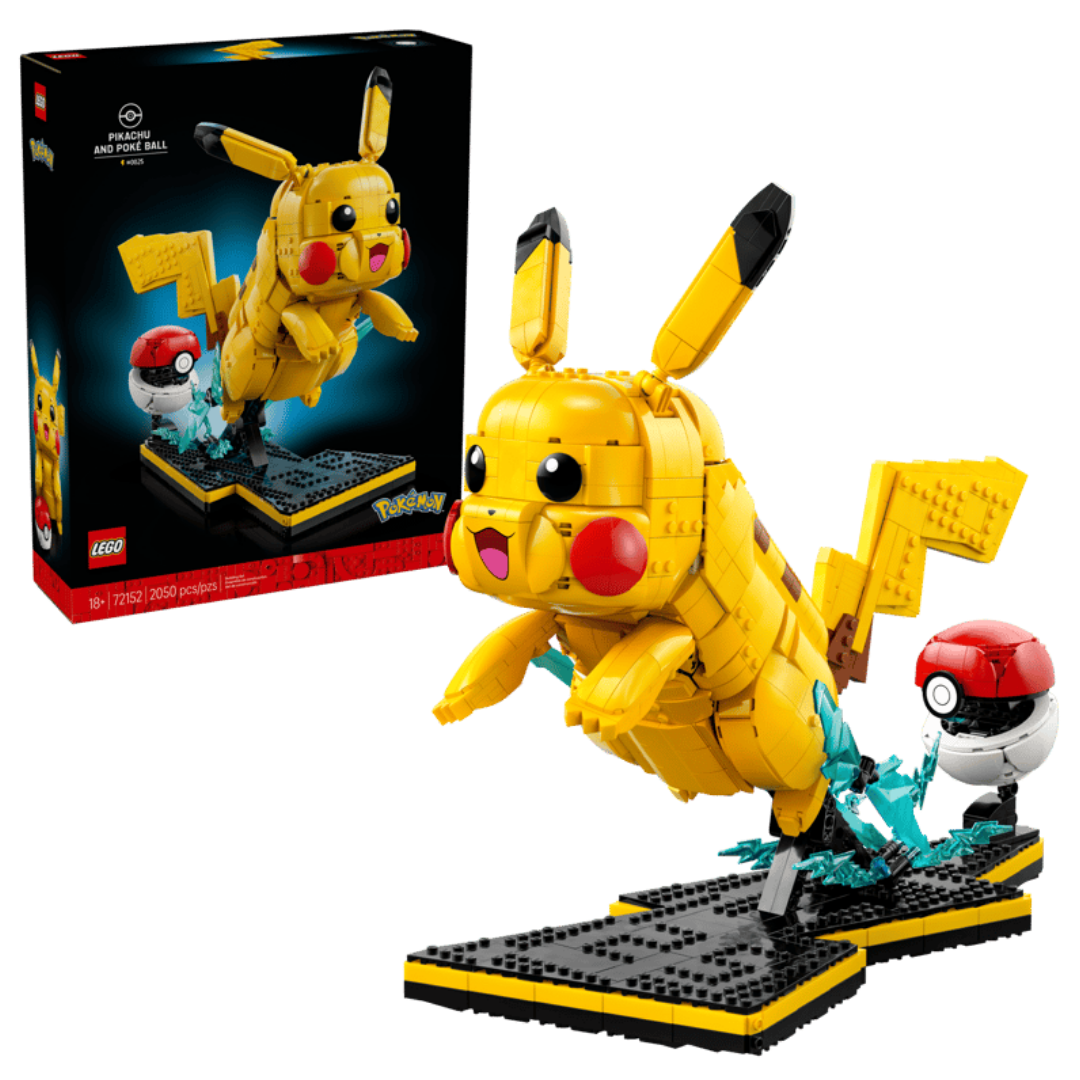 Lego Pokemon Pikachu and Poké Ball 72152 set with packaging and completed display model