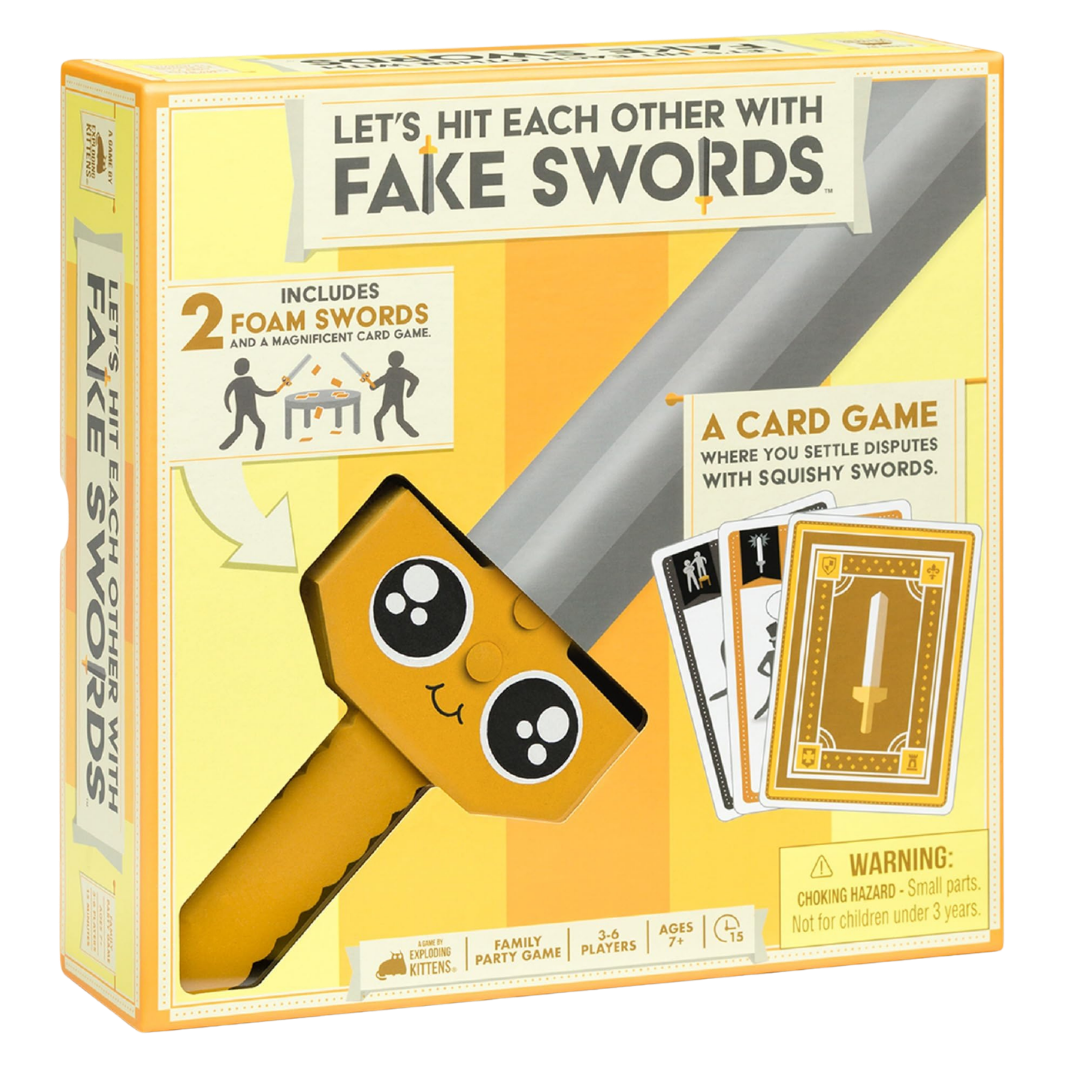 Let's Hit Each Other With Fake Swords party card game with foam swords and family gameplay