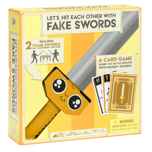 Let's Hit Each Other With Fake Swords party card game with foam swords and family gameplay