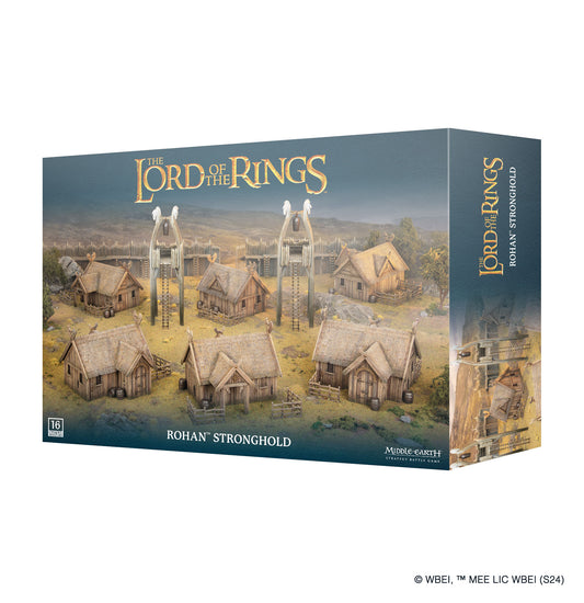 Middle-earth Strategy Battle Game Rohan Stronghold Terrain featuring detailed palisades, gates, and structures inspired by the iconic Rohan architecture.
