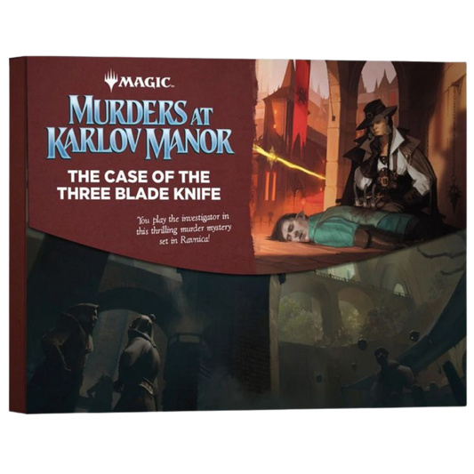 MTG Murders at Karlov Manor The Case of the Three Blade Knife mystery game with Ravnica evidence and badge