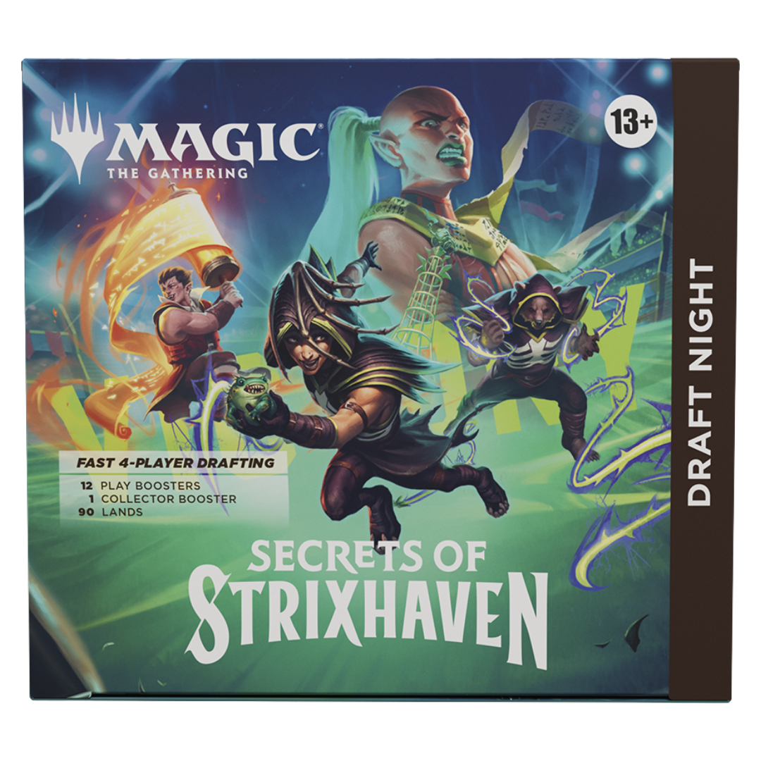 Magic The Gathering Secrets of Strixhaven Draft Night box set with boosters and cards