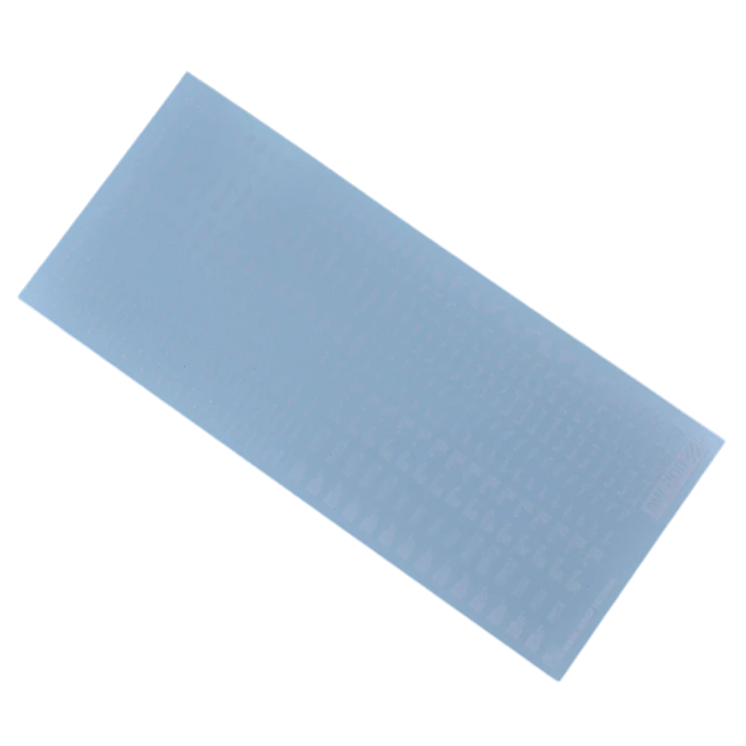 Madworks AW-209 Waterslide Decals Pure White, system marking decal sheet for high-contrast detailing on Gunpla, sci-fi models, and custom plastic builds.

