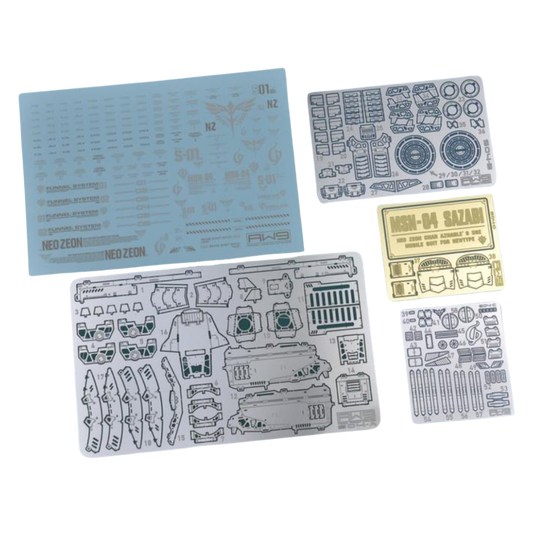 Madworks S004 RG Sazabi Detail-Up Parts, photo-etched metal upgrade kit for enhancing panel detail and realism on Real Grade Gunpla builds.

