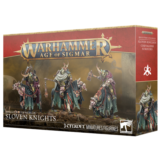 Warhammer Age of Sigmar Maggotkin of Nurgle Sloven Knights box art and assembled miniatures